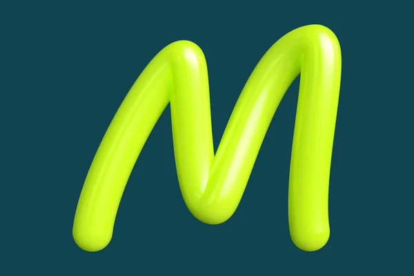 3D渲染明亮的手写字体M为翡翠绿色 适用于印刷品 艺术品 情调板和网络广告的图形资源 高质量的3D插图 — 图库照片