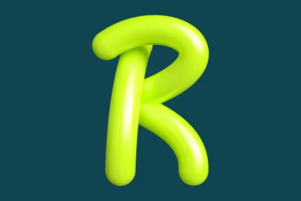3D渲染字体字母R在明亮的柠檬绿色 适用于印刷品 艺术品 情调板和网络广告的图形资源 高质量的3D插图 — 图库照片