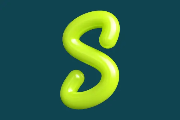 3D rendering striking neon font letter S in lime lemon green.. Graphic resource suitable for prints, artworks, mood boards and web advertisings. High quality 3D illustration.
