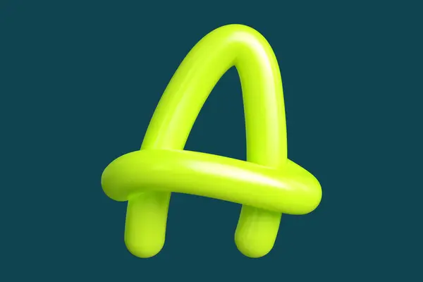 3Dレンダリングネオンスタイル手書きフォント文字Aを緑色にします プリント アートワーク ムードボード Web広告に適したグラフィックリソース 高品質3Dイラスト — ストック写真