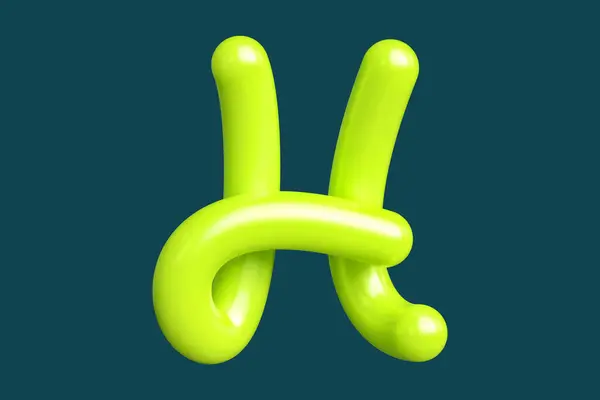 3D活体字体和书法字母H为石灰绿色 适用于印刷品 艺术品 情调板和网络广告的图形资源 高质量3D渲染 — 图库照片