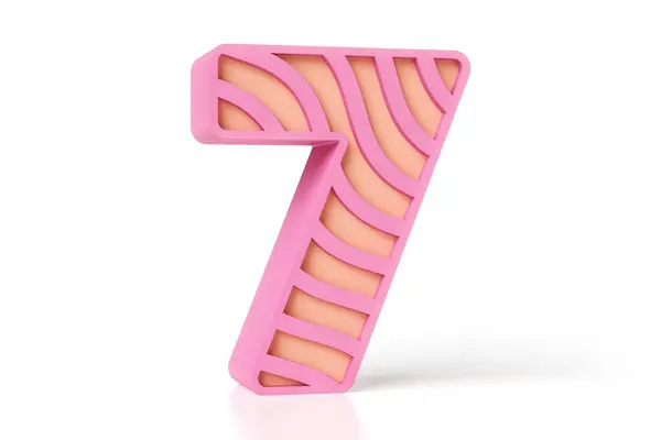 ピンクおよび桃色のマットから成っている3D幾何学番号7は波形が付いているプラスチックを塗りました 高精細3Dレンダリング — ストック写真