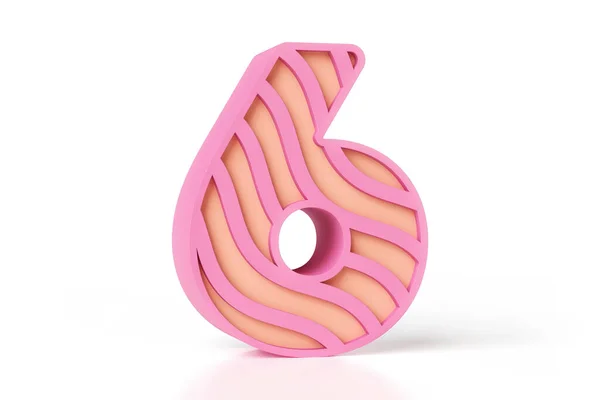 ピンクとサンゴの色のモダンで陽気なスタイルの3Dナンバー6 プラスチックおもちゃスタイルのフォントレタリング 高品質の3Dレンダリング — ストック写真
