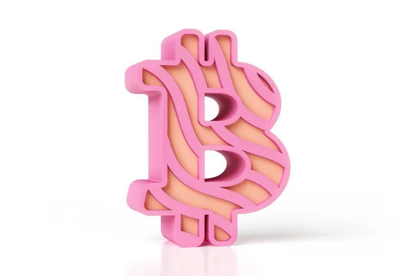 Bitcoin Знак Значок Розовый Персиковый Матовый Цвета Рисунком Волнистых Линий — стоковое фото
