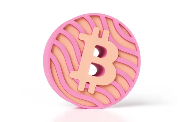 Bitcoin Symbol Ikona Cukierki Stylu Wykonane Różowego Falistego Zarysu Brzoskwiniowej — Zdjęcie stockowe