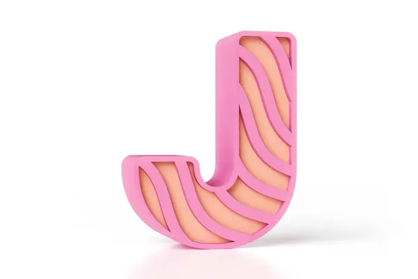 柔らかいピンクと桃色と重いパターンで設計されたジリスタイルのフォントアルファベット文字J 新しいトレンドの繊細なスタイルのレタリング 高リゾリューション3Dレンダリング — ストック写真