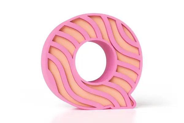 Qのタイポグラフィのクリーミーなパステルカラー 柔らかいピンクと桃のマット色で作られています 高精細3Dレンダリング — ストック写真