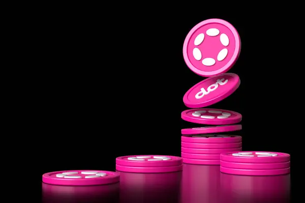 Polkadot Cryptocurrency Tokens Motion Forming Stacks Suitable Digital Assets Concept — Stock Photo, Image
