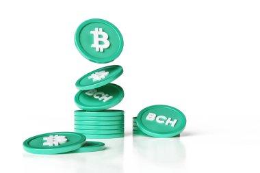 Bitcoin Cash Bch kripto paralar hareket halinde bir yığın oluşturuyor. Kripto para birimi konsepti için uygun bir resim. Yüksek kalite 3B görüntüleme.