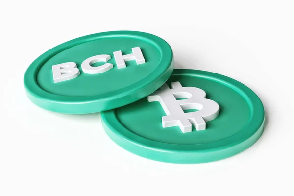 Bitcoin Gotówka Crypto Żetony Wyświetlające Logotyp Bch Ticker Tekst Skrót — Zdjęcie stockowe