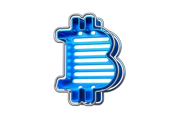 Cromo Logo Bitcoin Con Neon Progettazione Adatta Illustrare Blog Notizie — Foto Stock
