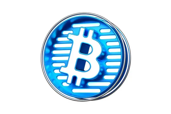 Bitcoin Logo Display Metallic Blau Mit Neon Blinkendes Kryptowährungsdesign Zur — Stockfoto