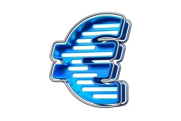 Futuristic Display Font Euro Symbol Chrome Blue Flashing Lettering Creation — Stock Photo, Image