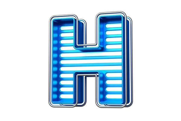 未来派风格的金属霓虹灯字体H为蓝色 用闪烁的字母来创建标题 广告标题和醒目的文字 高质量3D渲染 — 图库照片