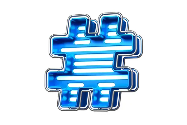 Chromowany Niebieski Neonowy Symbol Hashtagu Piękna Typografia Tworzenia Tytułów Nagłówków — Zdjęcie stockowe