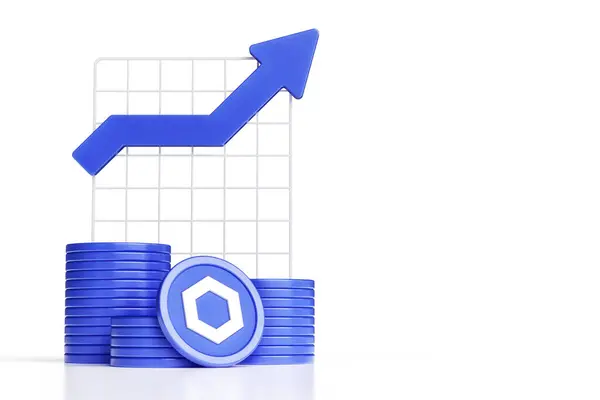 Chainlink Link Cryptocurrency Coin Stacks Chart Uptrend Arrow Illustrative Design — Stock Photo, Image