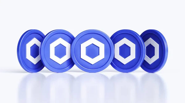 Chainlink Cryptocurreny Standing Tokens Seen Different Angles Shiny Surface Illustrative — Stock Photo, Image