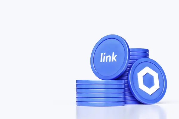 Set Chainlink Link Coin Stacks Tokens Showing Logo Ticker Illustrative — Stock Photo, Image