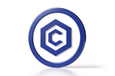 Cronos Cro cryptocurrency token in marine blue and white. High quality 3D rendering. clipart