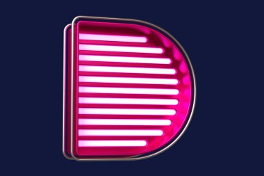 Canlı pembe neon ve krom yazı tipi 3 boyutlu D harfi. Başlıklar, reklam başlıkları ve göz alıcı metinler tasarlamak için güzel yazı tipi. Yüksek kalite 3B görüntüleme
