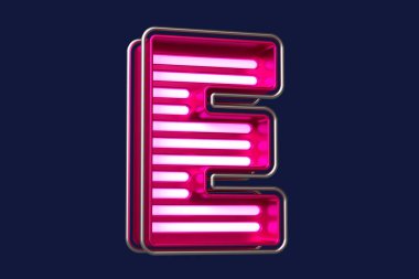 Parlak çizgileri olan 3D harfli karakter E. Başlıklar, reklam başlıkları ve göz alıcı metinler yaratmak için tipografi. Yüksek kalite 3B görüntüleme