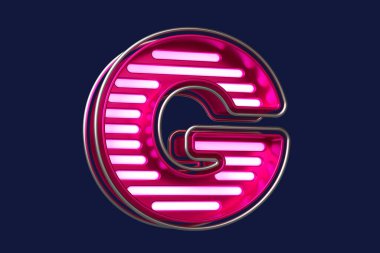 Teknoloji stili neon yazı tipi G harfi canlı metalik pembe ve krom. Başlıklar, reklam başlıkları ve göz alıcı metinler tasarlamak için güzel yazı karakteri. Yüksek kalite 3B görüntüleme