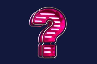 Gümüş ve pembe yazı tipi soru işareti karakteri. Başlıklar, reklam başlıkları ve göz alıcı metinler yaratmak için güzel bir yazı karakteri. Yüksek kalite 3B görüntüleme