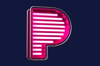 Parlak neon yazı tipi P harfi krom ve pembe. Başlıklar, reklam başlıkları ve göz alıcı metinler tasarlamak için güzel yazı karakteri. Yüksek kalite 3B görüntüleme
