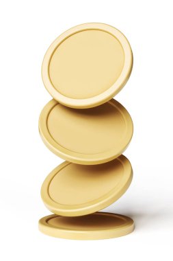 Peş peşe düşen 4 bozuk para ya da jeton. Yüksek kalite 3B görüntüleme.