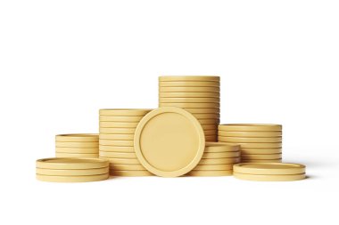 Mat altın renginde istiflenmiş jetonlar. Kripto para birimi ya da ödeme başvurusu kavramları tasarlamak için uygun bir resim. Yüksek kalite 3B görüntüleme.
