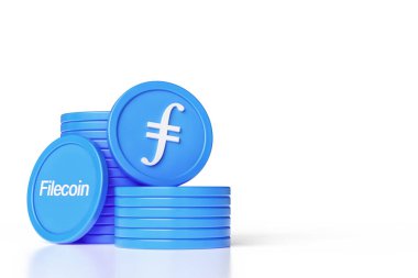 Bozuk para yığınları Filecoin Fil kripto para jetonları. Yüksek kalite 3B görüntüleme.