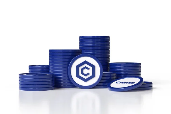 Coin Stacks Cronos Cryptocurrency Isolated White Surface Design Suitable Ads — Stock Photo, Image