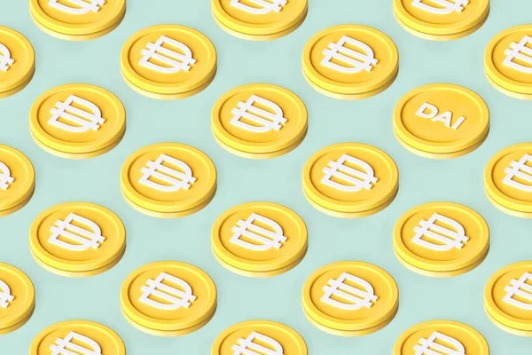 Dai Stablecoin Cryptocurrency Tokens Arranged Surface Forming Rows Seen Perspective — Stock Photo, Image