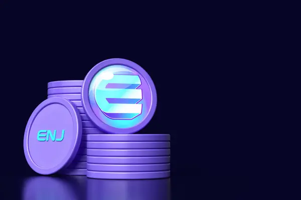 Enjin Enj Kryptowährungsstapel Auf Dunkelblauem Hintergrund Design Das Geeignet Ist — Stockfoto
