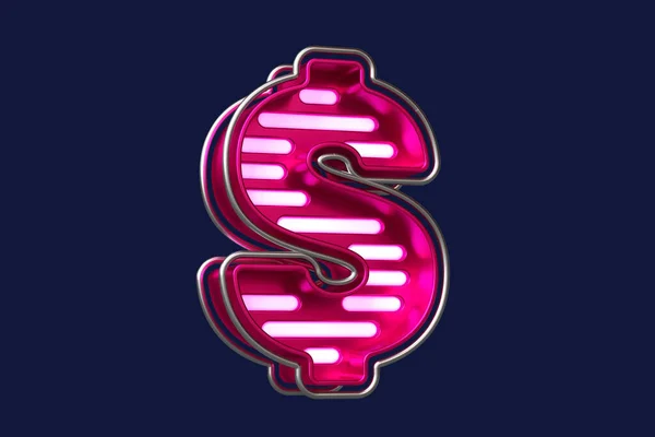 Chrome Różowy Neon Czcionek Znak Dolara Piękna Typografia Tworzenia Tytułów — Zdjęcie stockowe