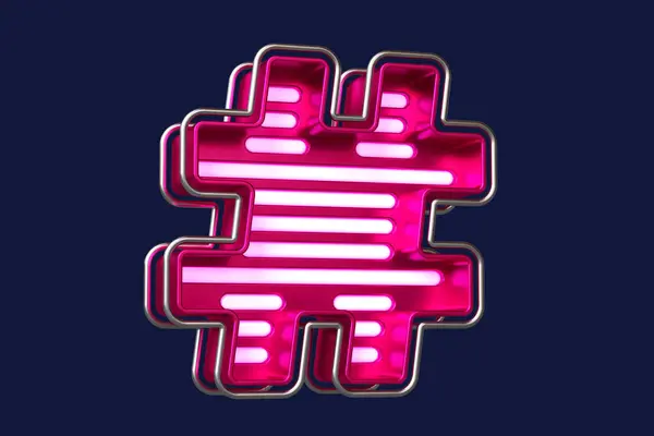 Cromo Rosa Neon Lettering Hashtag Simbolo Bella Tipografia Creare Titoli — Foto Stock