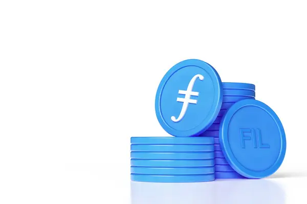 Filecoin Filコインスタックとロゴとティッカーを表示するトークンのセット 仮想通貨やアルトコインのコンセプトに適したイラストデザイン 高品質の3Dレンダリング — ストック写真