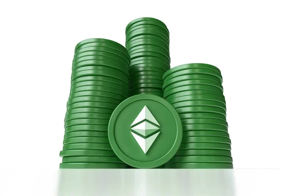 Stacks Ethereum Classic Etc Crypto Coins Seen Low Perspective Conceito — Fotografia de Stock