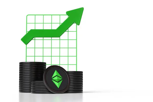 Ethereum Classic Cryptocurrency Stacked Next Chart Board Uptrend Arrow Minimal — Stock Photo, Image