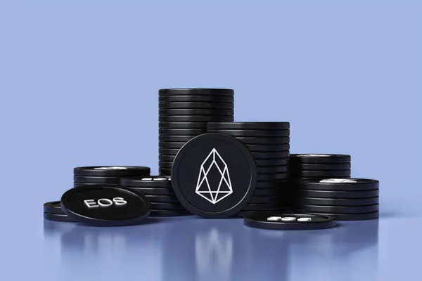 Eos Tokens Various Stacks Light Blue Background Nice Illustration Suitable — Stock Photo, Image