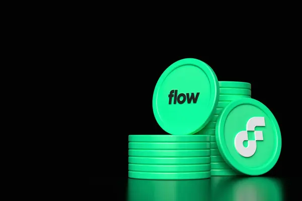 Set Flow Coin Stacks Tokens Showing Logo Ticker Illustrative Design — Stock Photo, Image