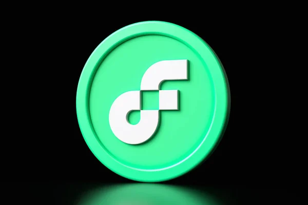 Fließen Kryptowährung Token Symbol Grün Und Weiß Isoliert Auf Schwarzem — Stockfoto