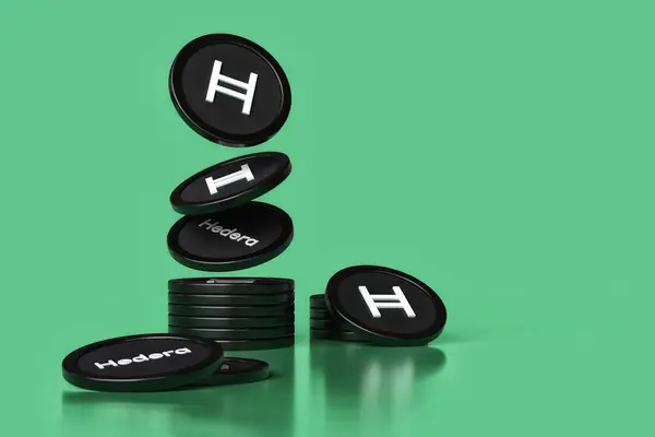Hedera Hbar Tokens Motion Forming Stack Suitable Illustrating Cryptocurrency Altcoins — Stock Photo, Image