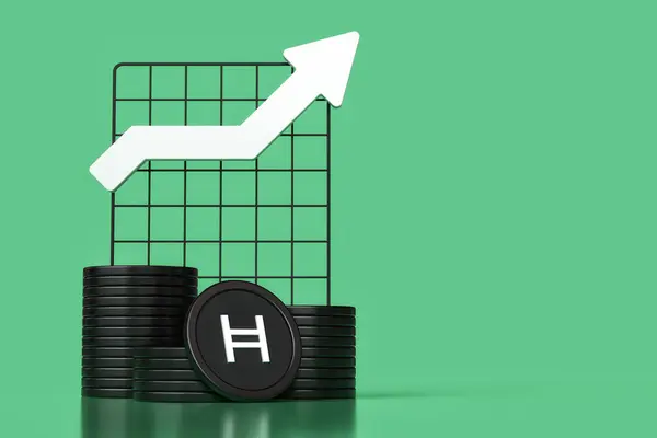 Hedera Cryptocurrency Tokens Stacked Next Chart Uptrend Arrow Design Suitable — Stock Photo, Image