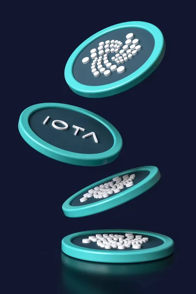 Iota Krypto Token Fallen Auf Eine Glänzende Marineblaue Oberfläche Design — Stockfoto