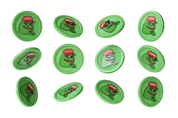 Set Pepe Meme Tokens Viewed Multiple Angles Suitable Creating Compositions — Stock Photo, Image
