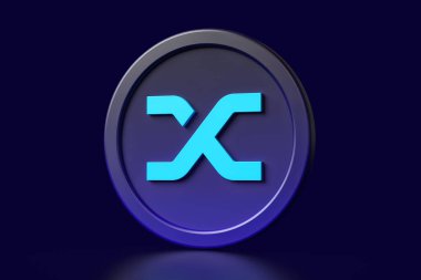 Synthetix Snx şifreleme 3D jetonu koyu mavi arka planda izole edildi. Yüksek kalite 3B görüntüleme.