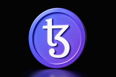 Tezos Xtz şifreli para birimi simgesi siyah arkaplanda izole edilmiş. Yüksek kalite 3B görüntüleme.