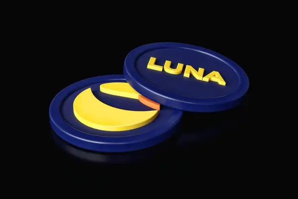Luna Terra şifreleme simgeleri logoti ve kalp mesajı kısaltmasını gösteriyor. Yüksek çözünürlüklü 3B görüntüleme.