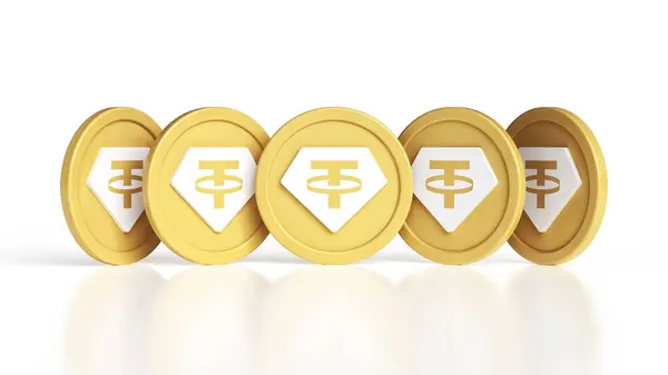 Set Xaut Tether Gold Tokens Seen Different Angles Illustrative Design — Stock Photo, Image